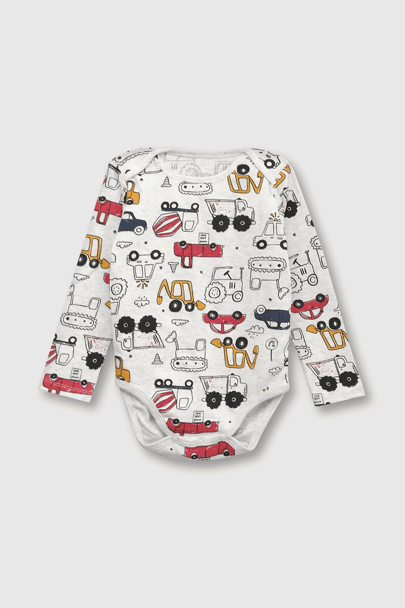 CONJUNTO BODY PARA BEBE GRIS CON ESTAMPA DE CAMIONES - 2