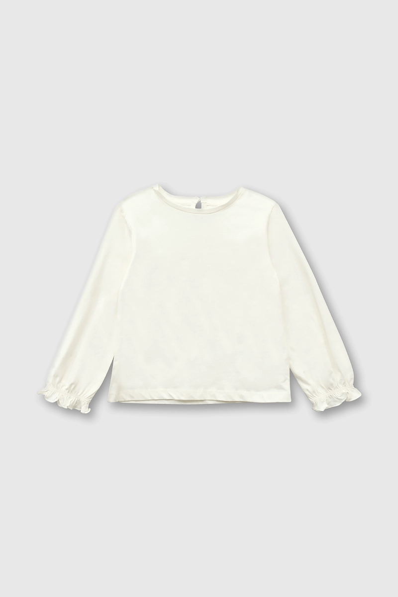 POLERA DE ALGODON BLANCA MANGA LARGA CON ELASTICO EN PUÑO - 1