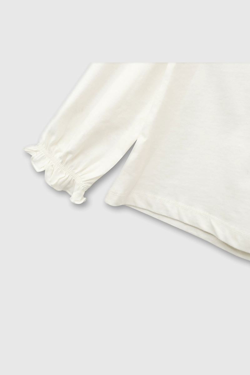 POLERA DE ALGODON BLANCA MANGA LARGA CON ELASTICO EN PUÑO - 3