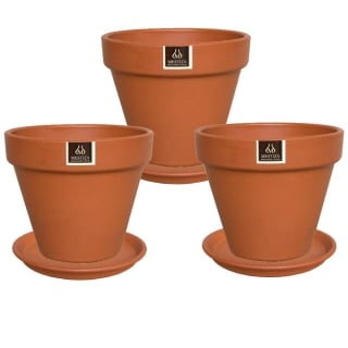 SET 3 MACETEROS KONY TERRACOTA 19 CM CON SU PLATO - 1