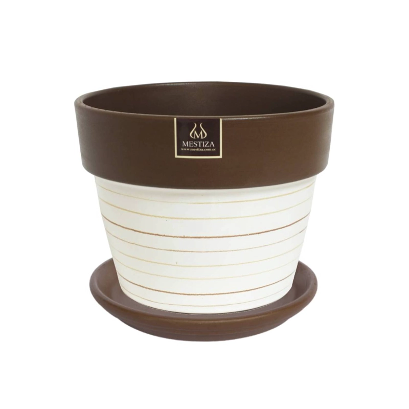 MACETERO GRETA MORENA NATURAL 18 CM CON SU PLATO - 1