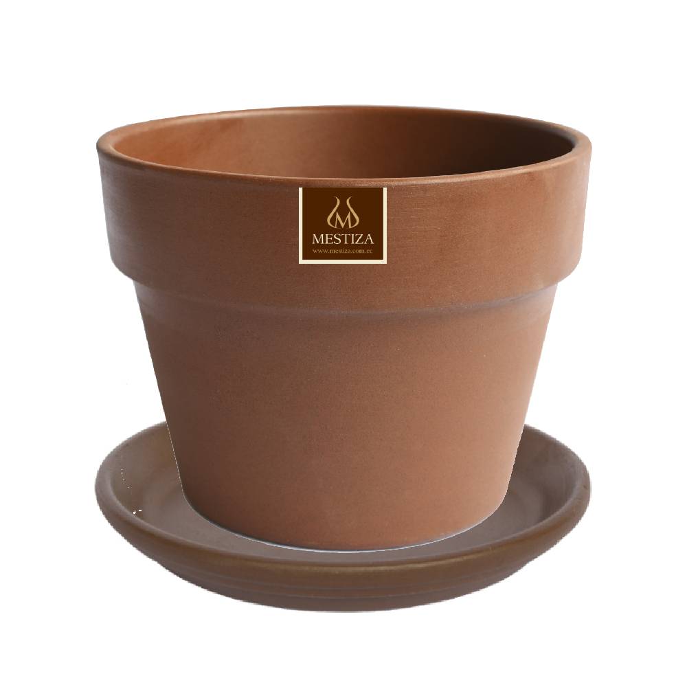 MACETERO GRETA MORENA NATURAL 23 CM CON SU PLATO - 1