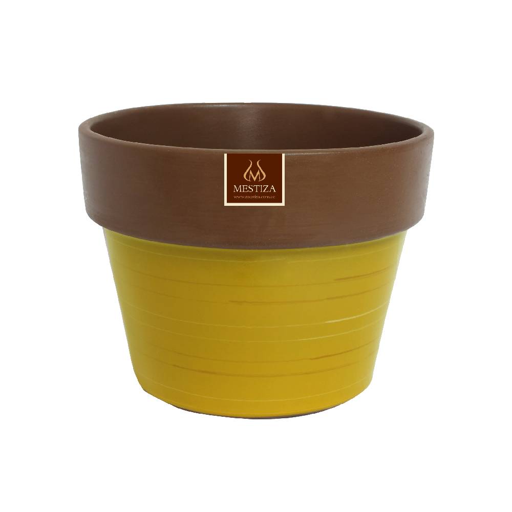 MACETERO GRETA MORENA MOSTAZA 18 CM CON SU PLATO - 2