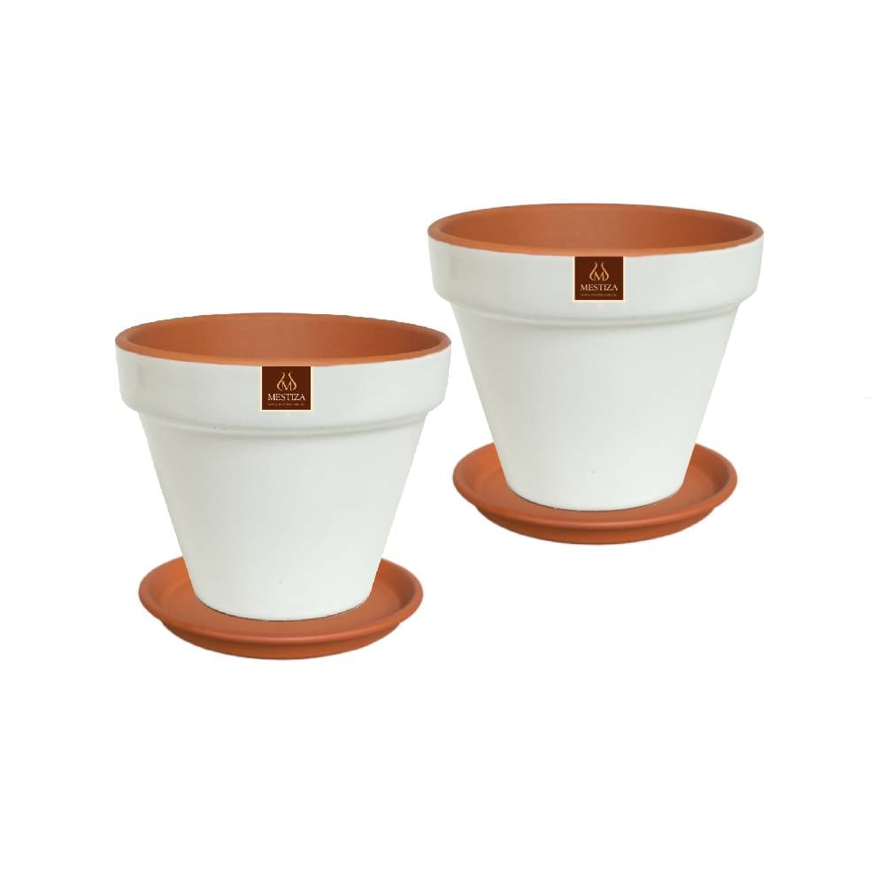 SET 2 MACETEROS KONY FULL 15 BLANCA CON SU PLATO - 1
