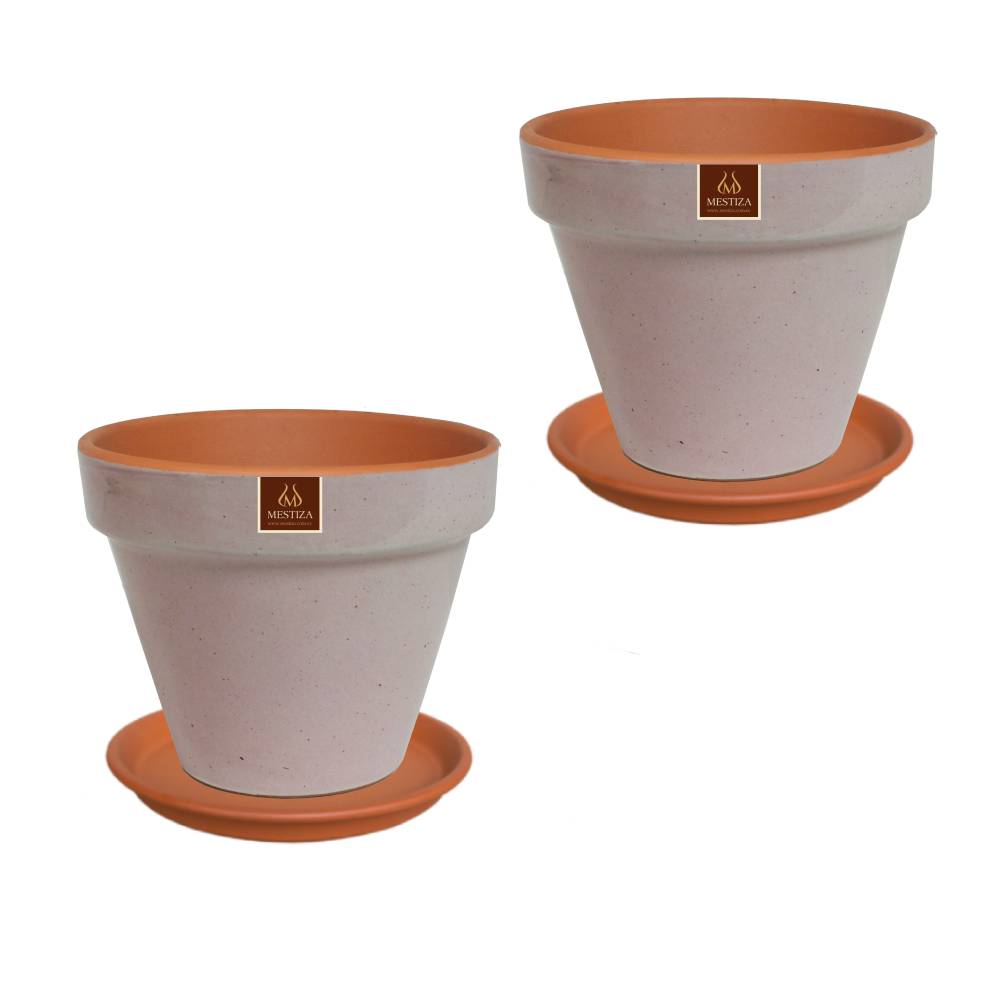 SET 2 MACETEROS KONY FULL 19 PALO DE ROSA CON SU PLATO - 1