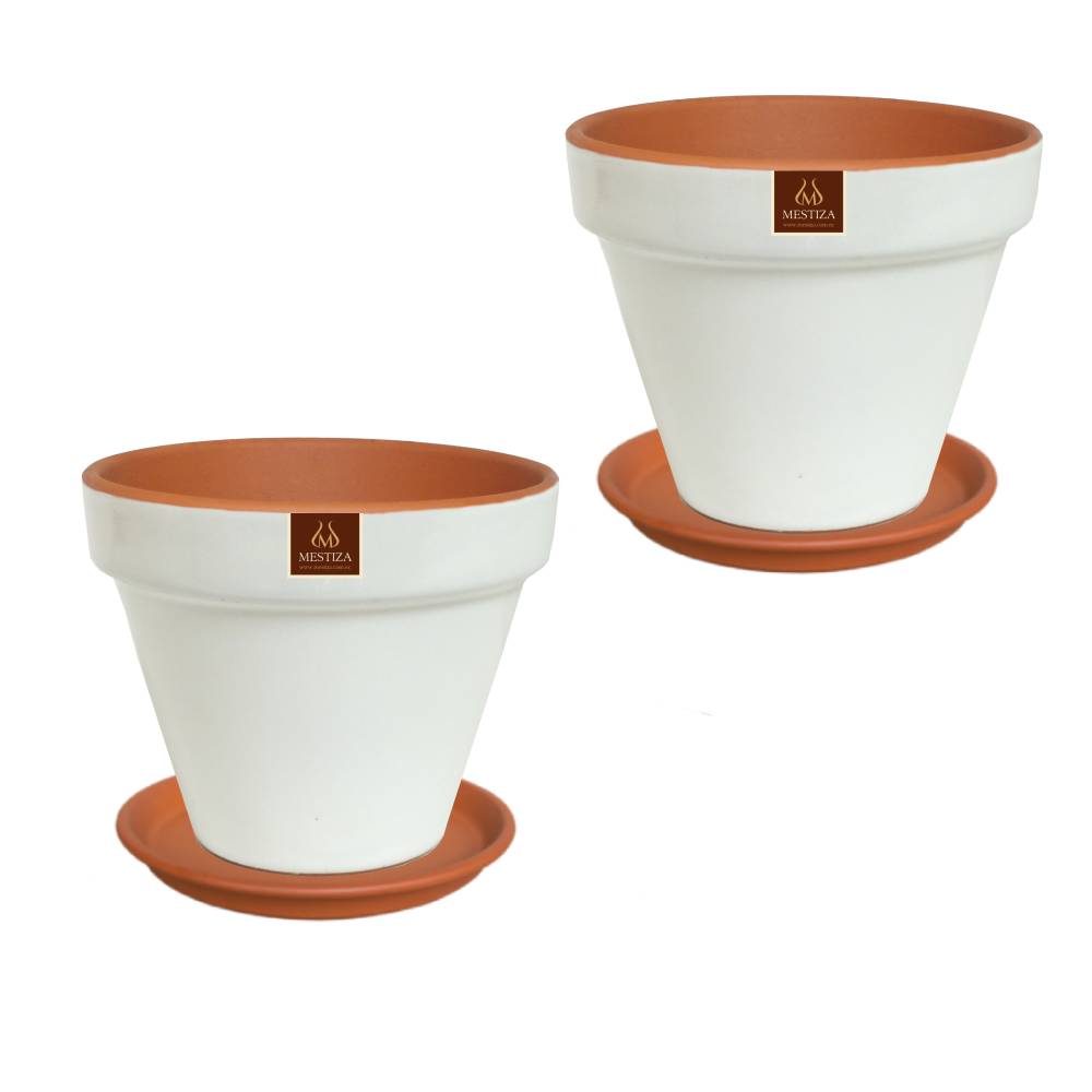 SET 2 MACETEROS KONY FULL 19 BLANCA CON SU PLATO - 1