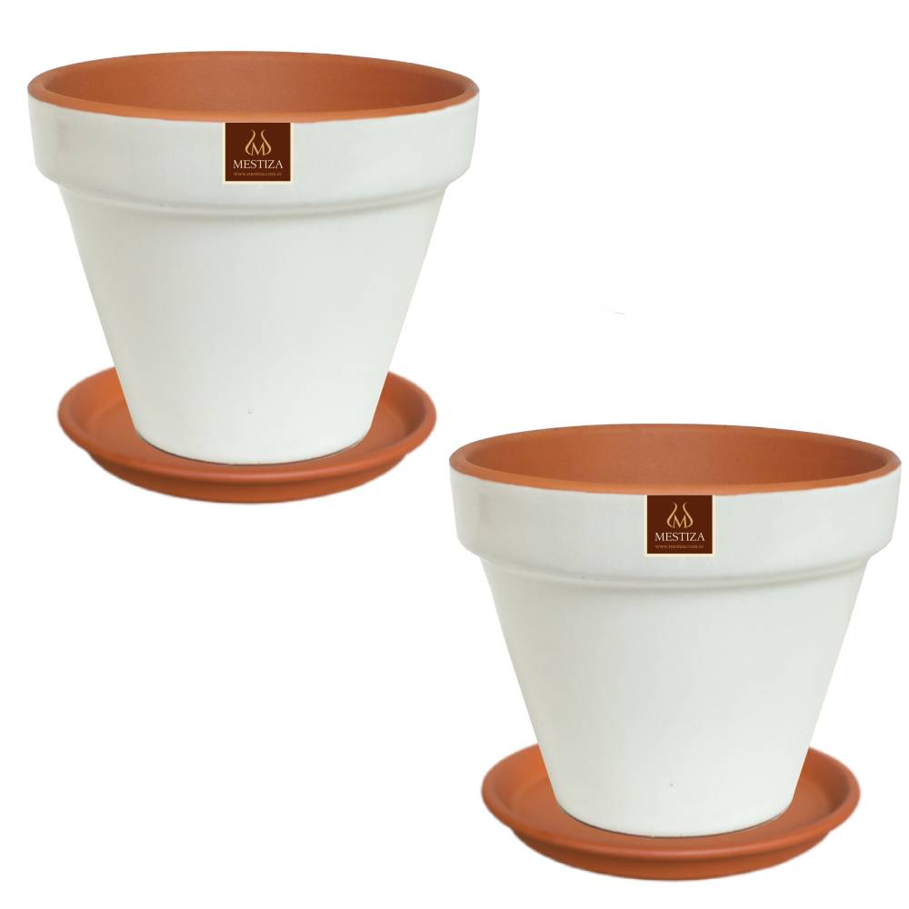 SET 2 MACETEROS KONY FULL 24 BLANCA CON SU PLATO - 1