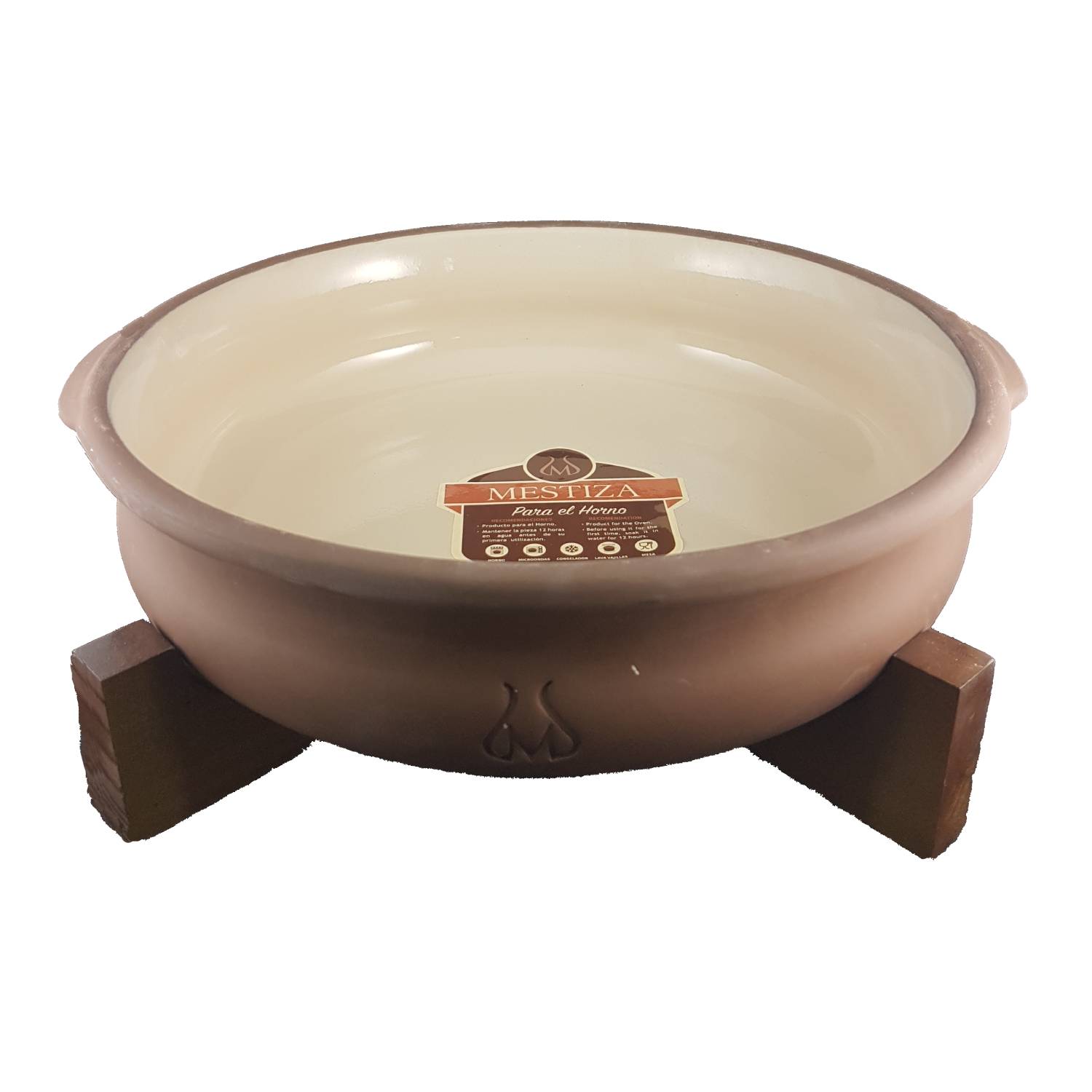TARTERA CON ATRIL DE MADERA MESTIZA RUSTICA CREMA - 1