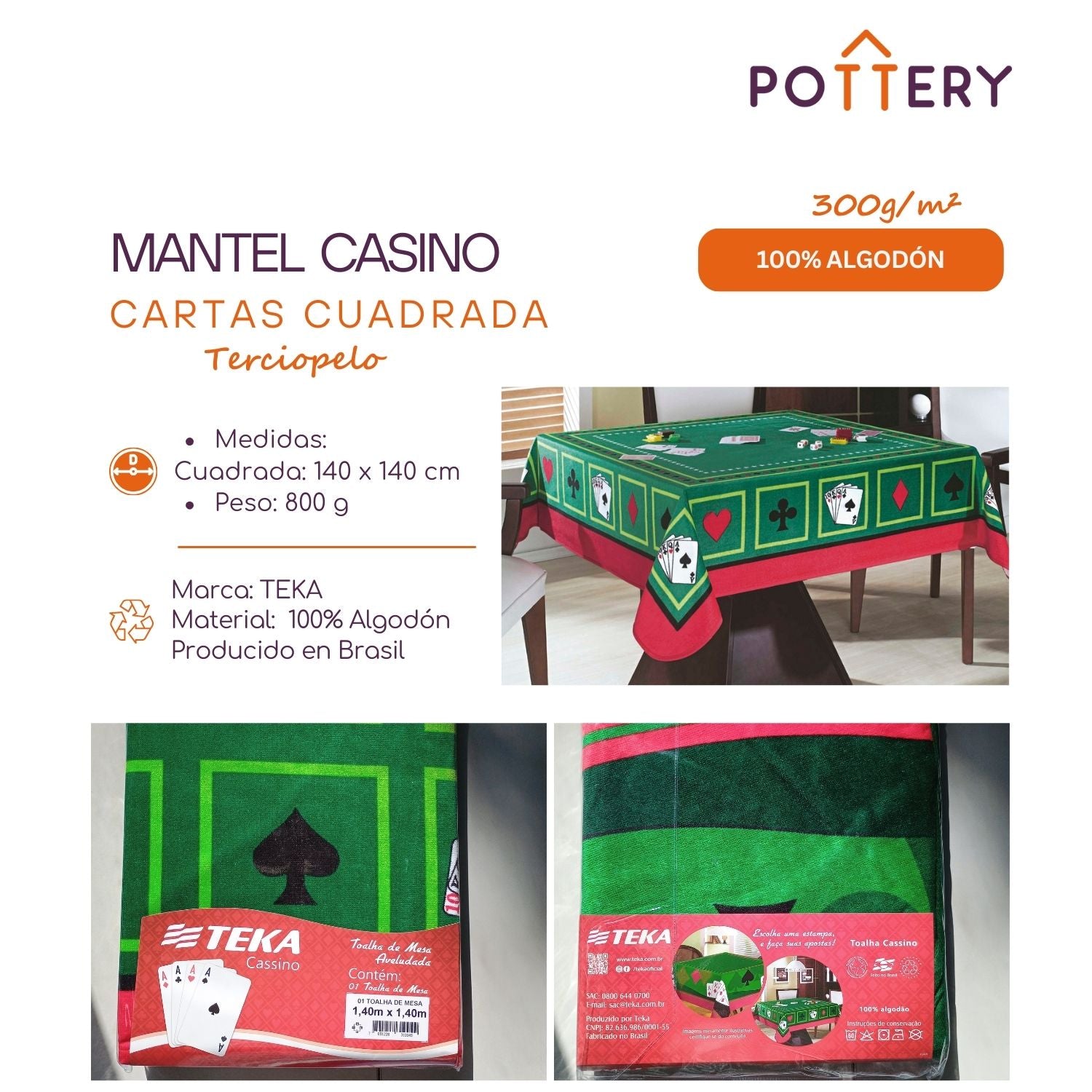 MANTEL CUADRADA CASINO NAIPES - ALGODÓN TERCIOPELO - TEKA - 3