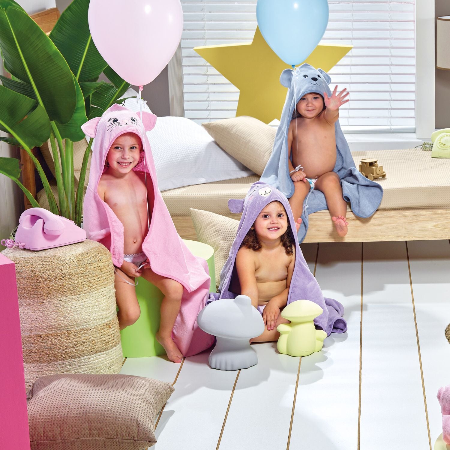 TOALLA CAPUCHA DE ALGODÓN BORDADO GATA - 75 X 100CM - 300 G/M² - TEKA - 3