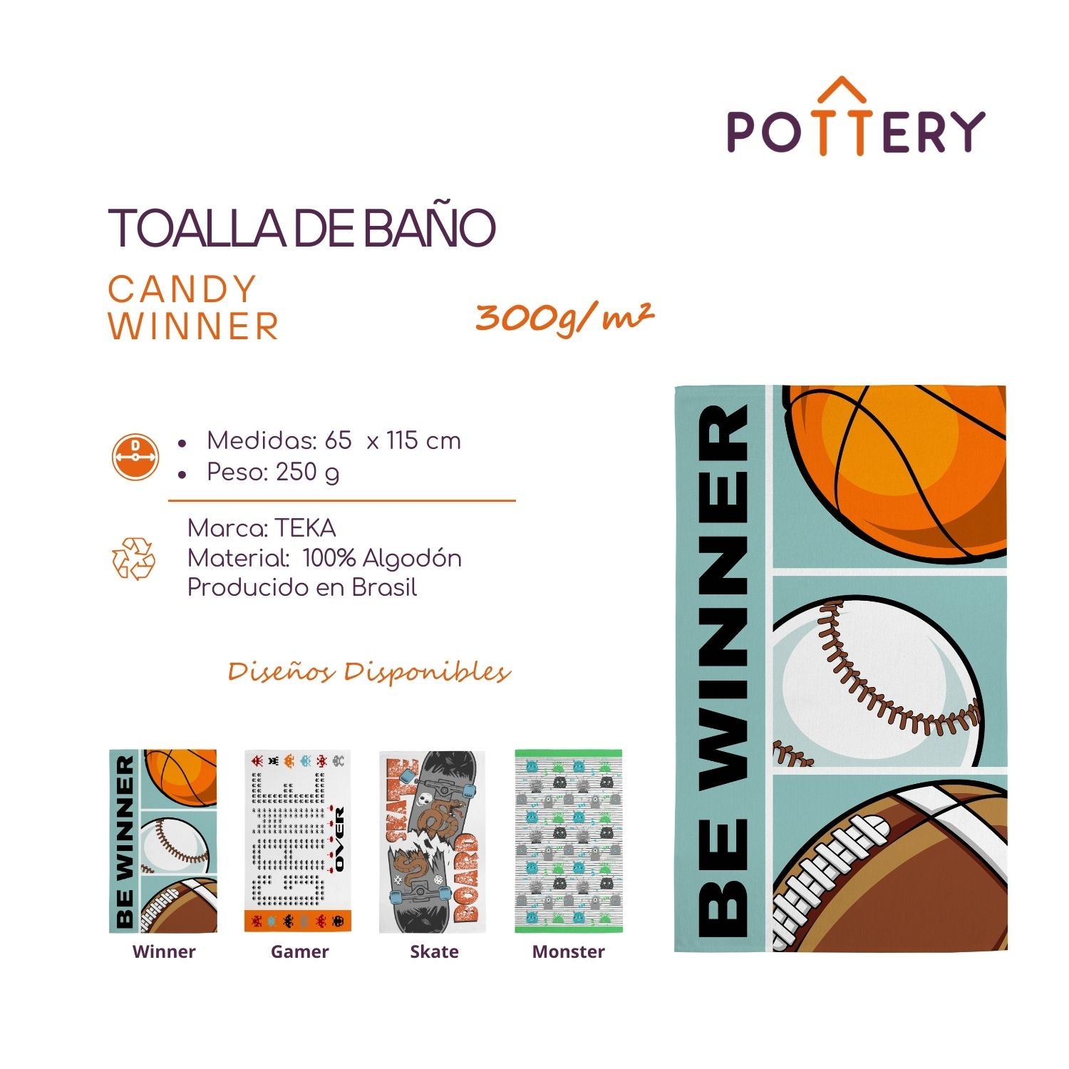 TOALLA DE BAÑO CANDY WINNER - 65 X 115CM - 300 G/M² - ALGODÓN - TEKA - 3