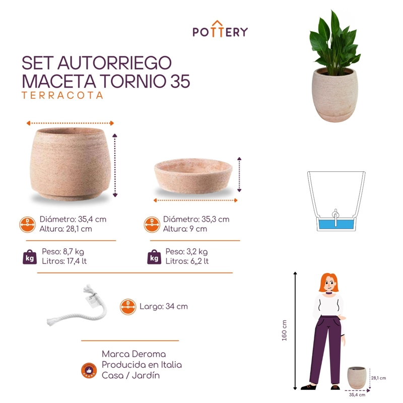 MACETA AUTORRIEGO TORNIO 35CM TERRARCILLA - 3