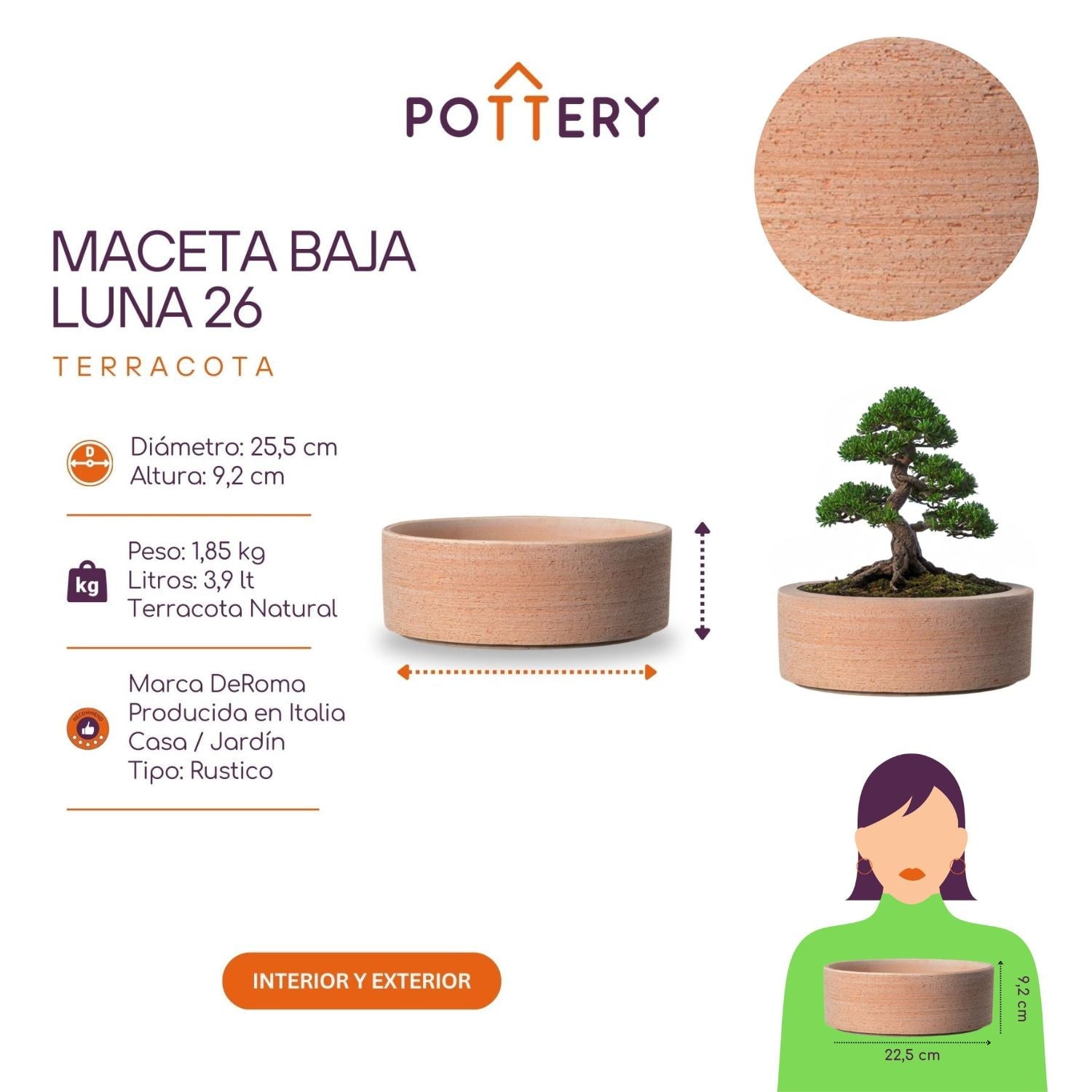 MACETA LUNA BAJA 26CM, TERRACOTA - 3