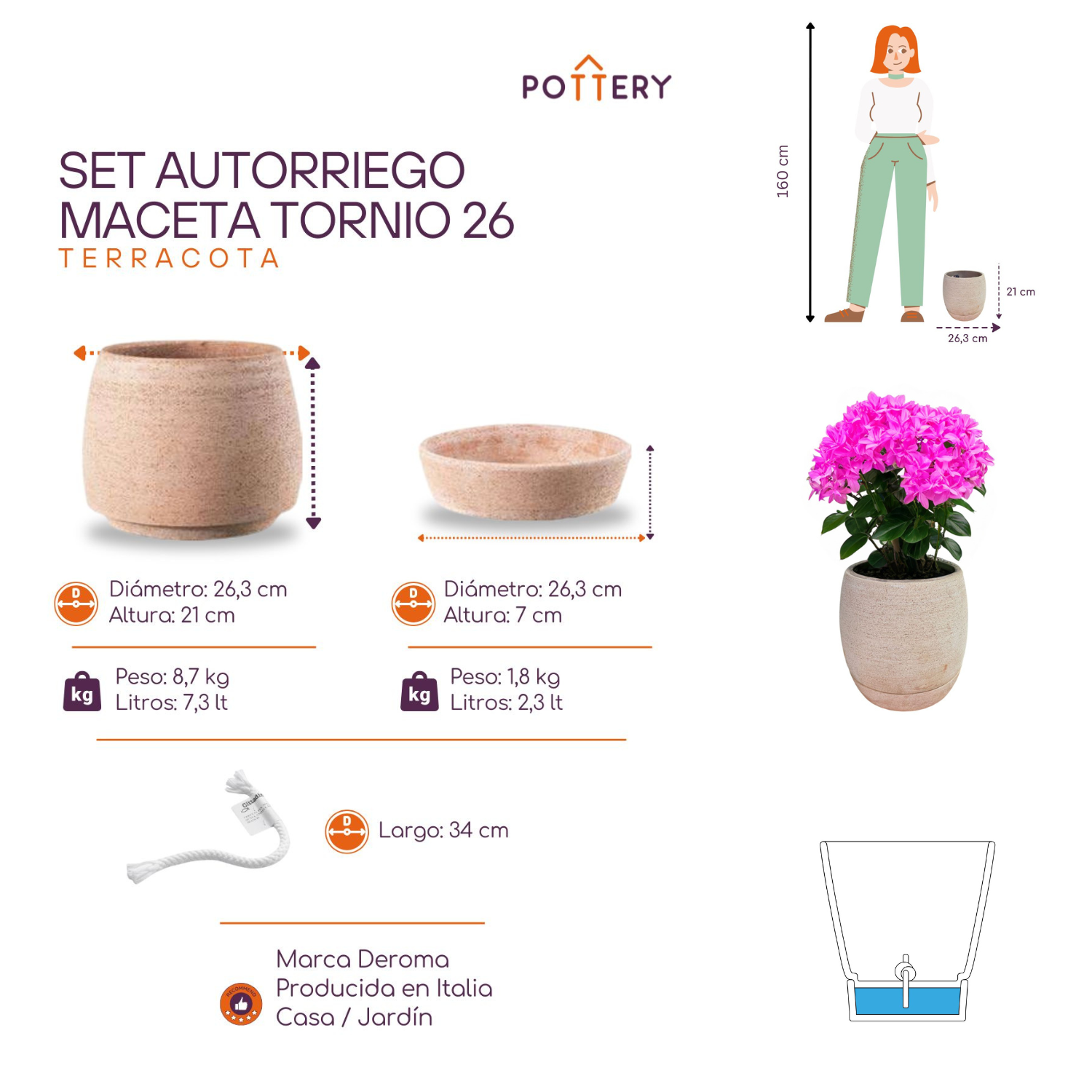 MACETA AUTORRIEGO TORNIO 26CM TERRARCILLA - 3