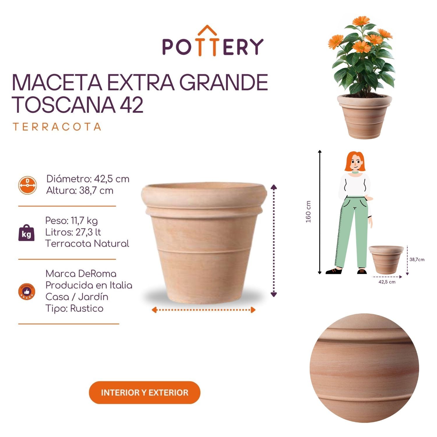 MACETA EXTRA GRANDE TOSCANA 42CM TERRACOTA - 3