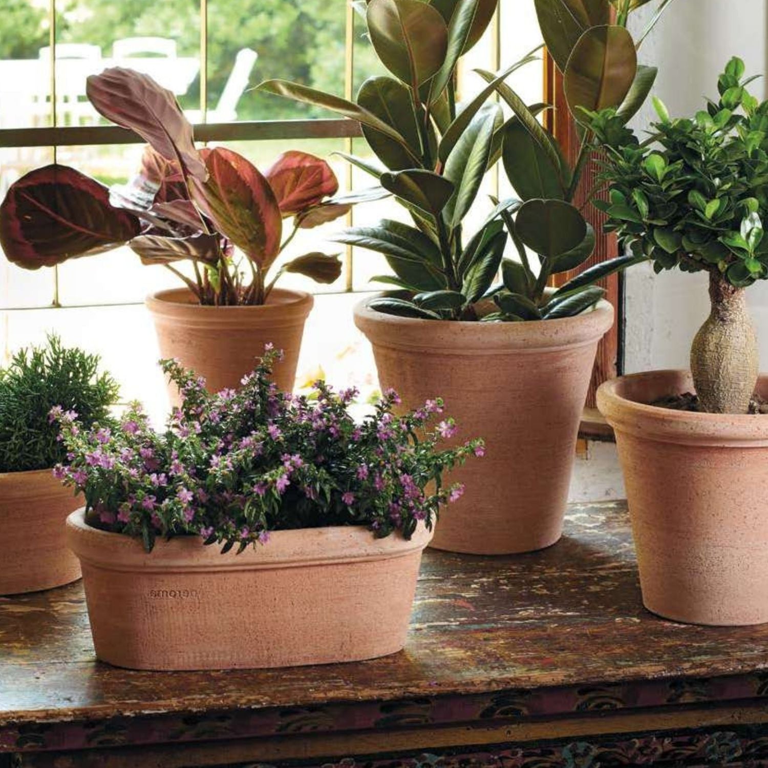 JARDINERA ETRUSCA 35CM OVALADA CON PLATO TERRACOTA - 2