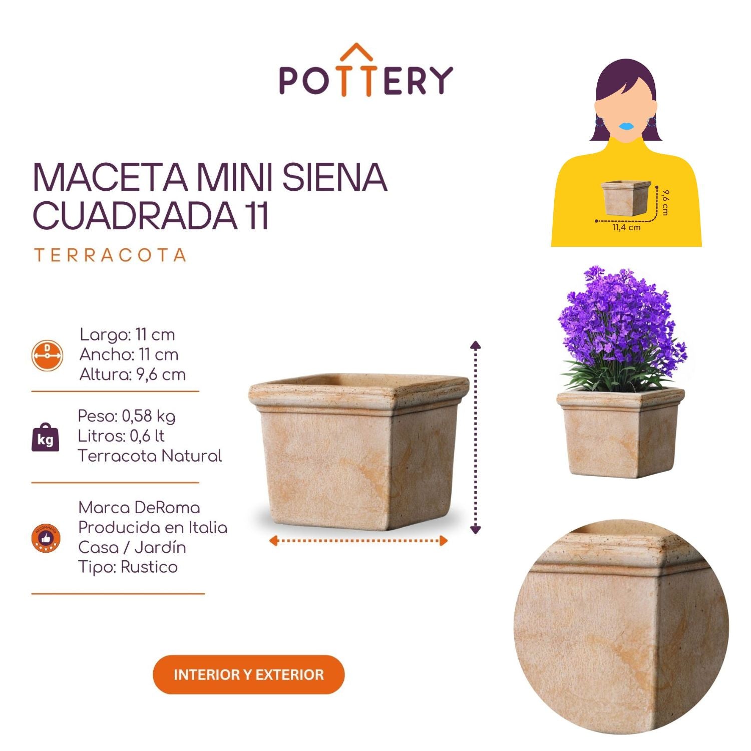 MINI MACETA 11CM SIENA CUADRADA - 3