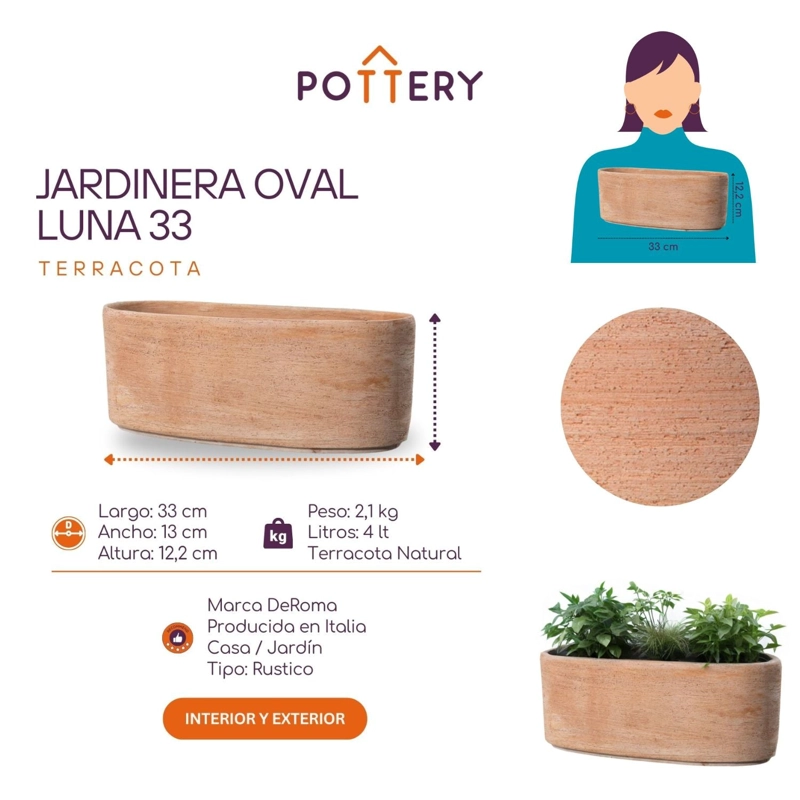 JARDINERA LUNA, 33CM, OVALADA, TERRACOTA - 2