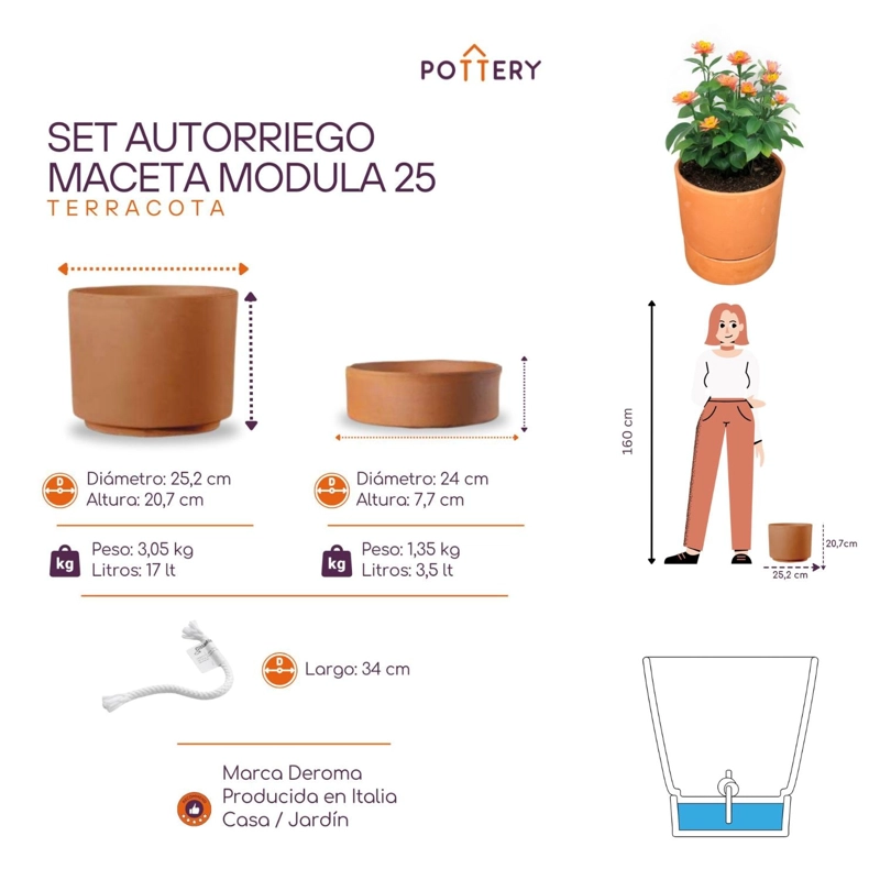 MACETA AUTORRIEGO MODULA 25CM TERRACOTA - 2
