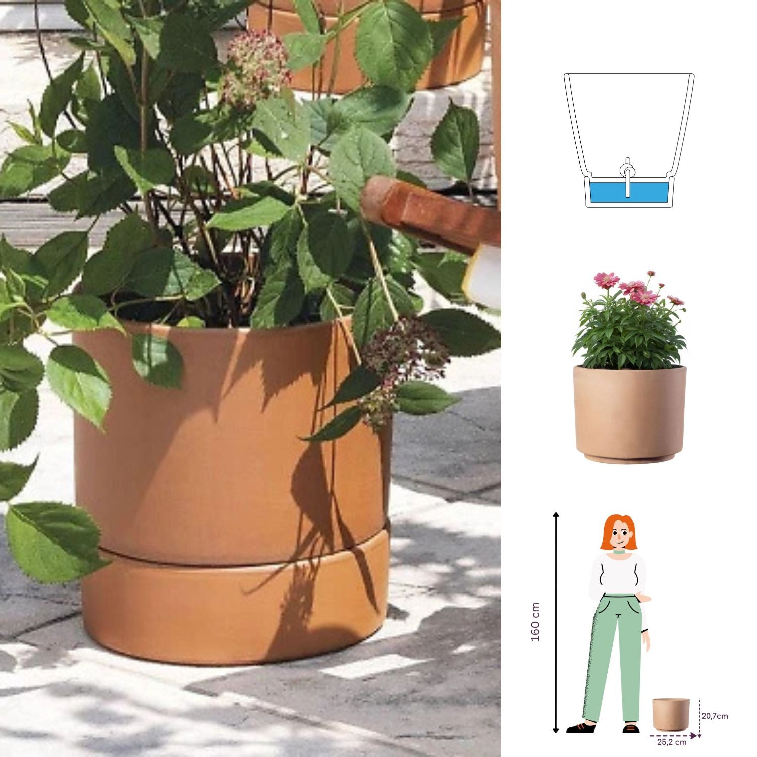 MACETA AUTORRIEGO MODULA 25CM TERRACOTA - 3