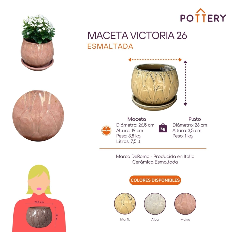 MACETA VICTORIA 26 MALVA CON PLATO - 2