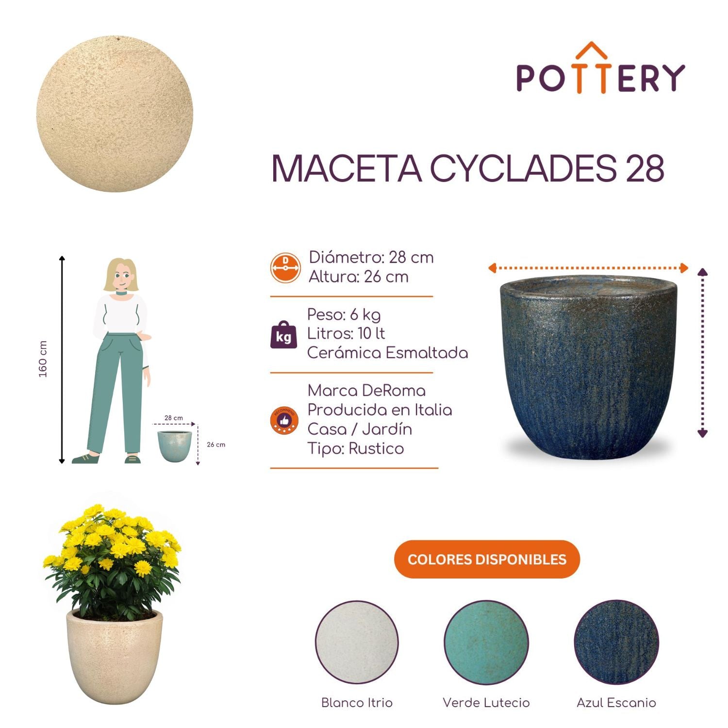 MACETA CYCLADES 28 BLANCO ITRIO - 2