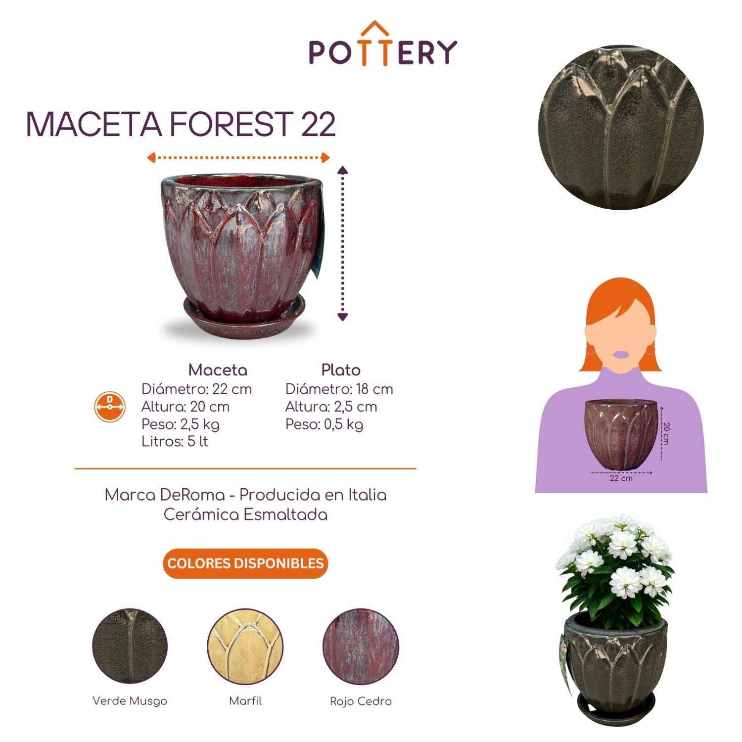 MACETA FOREST 22 VERDE MUSGO CON PLATO - 2