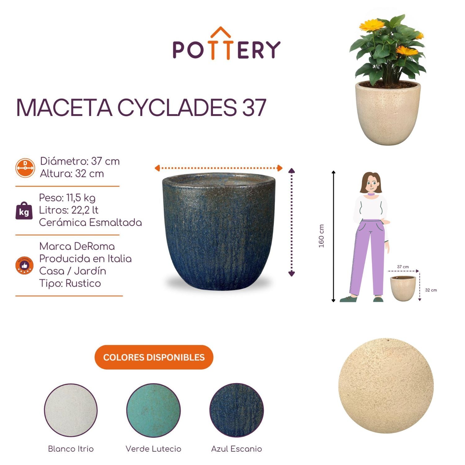 MACETA CYCLADES 37 BLANCO ITRIO - 2