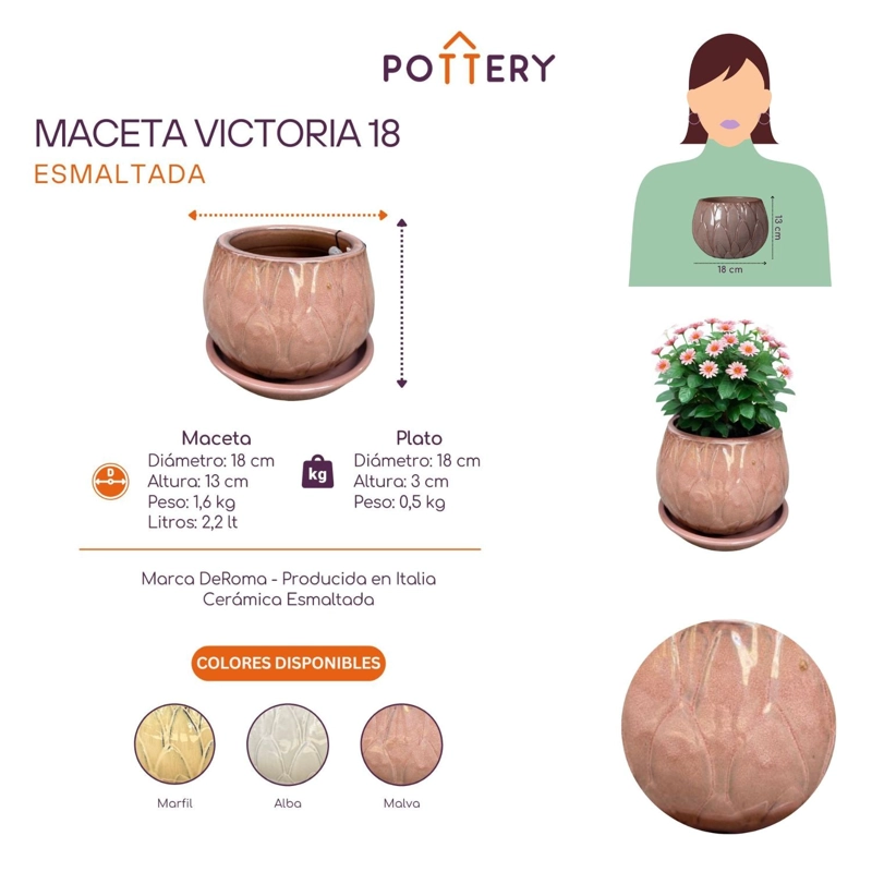 MACETA VICTORIA 18 MALVA CON PLATO - 2