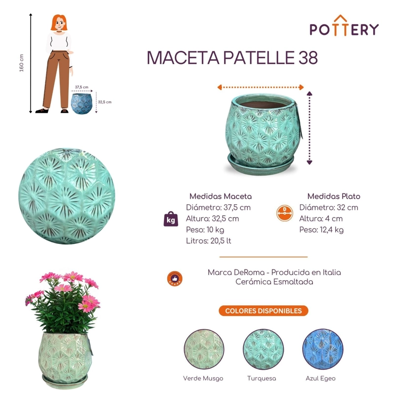 MACETA PATELLE 38 VERDE MUSGO CON PLATO - 2