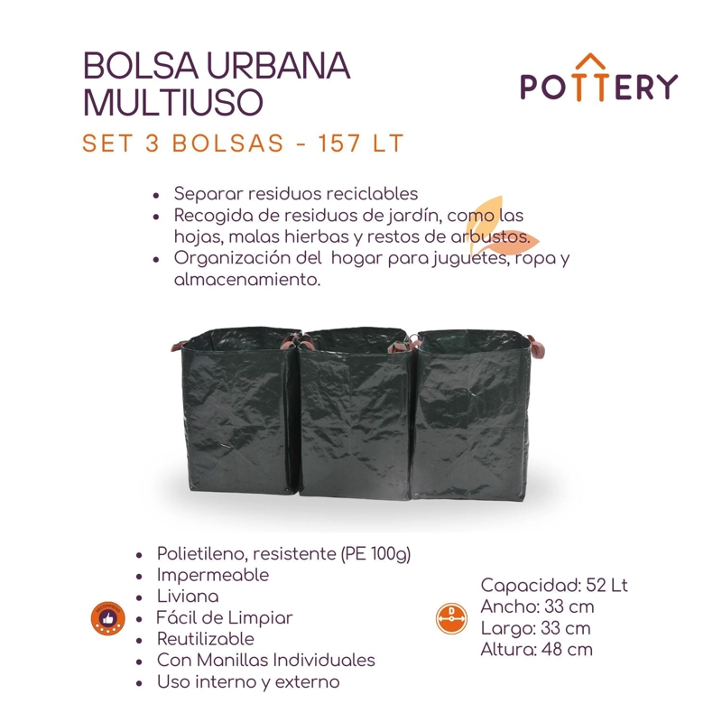 SET 3 BOLSAS DE RECICLAJE VERDE 157L - 4