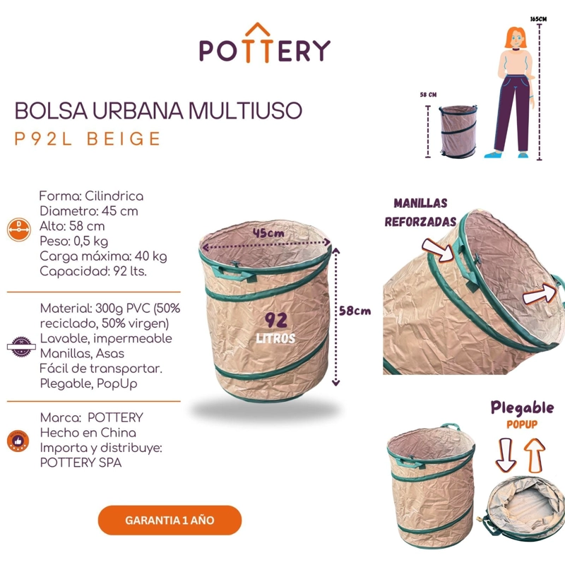 BOLSA MULTIUSO POPUP PLEGABLE 92LTS BEIGE PVC300G - 3