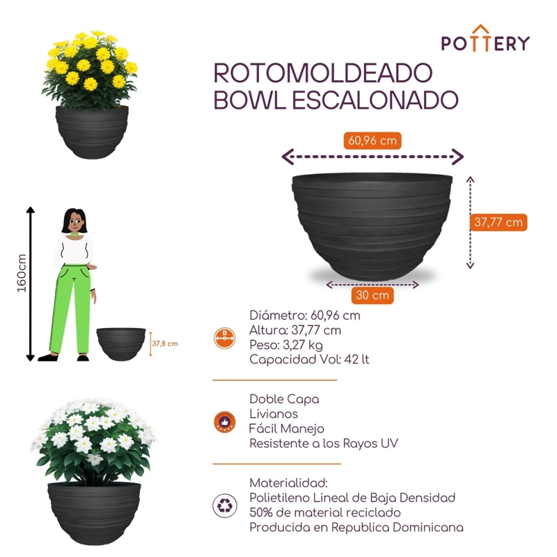 MACETERO BOWL ESCALONADO 60 NEGRO - 4