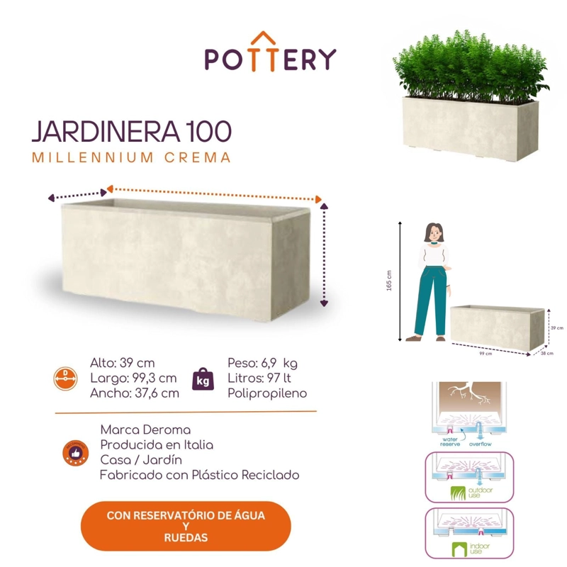 JARDINERA DEROMA 100X50CM CREMA - 3