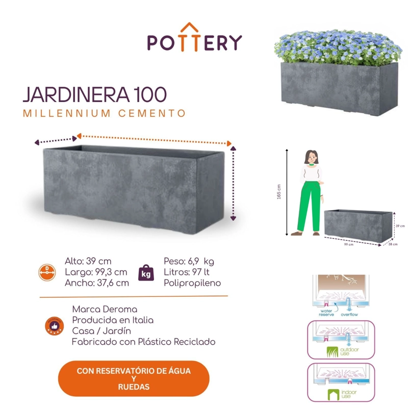 JARDINERA DEROMA 100X50CM CEMENTO - 4