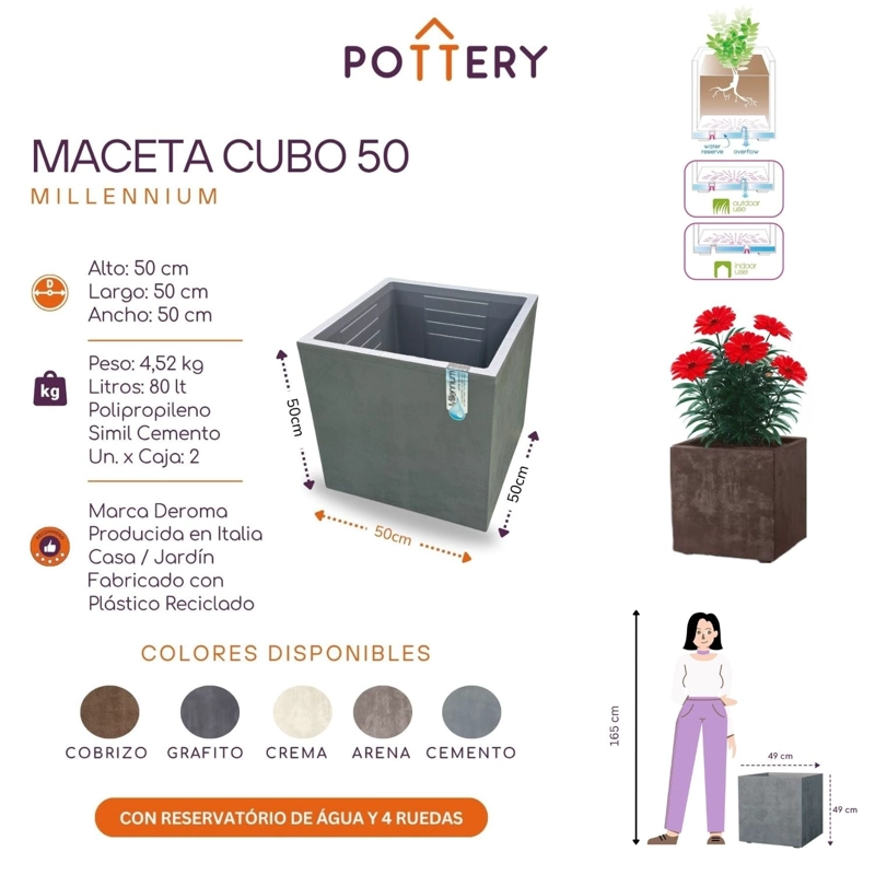 MACETA CUBO DEROMA 50X50CM COBRE - 3