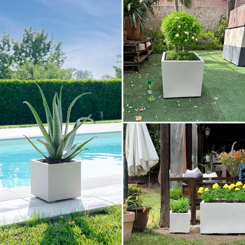 MACETA CUBO DEROMA 25X25CM CREMA - 2