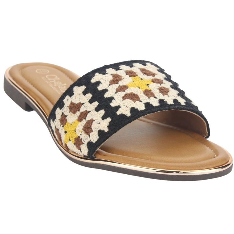 SANDALIAS MUJER CHALADA TEXTIL LILA-15 NEGRO CASUAL - 3