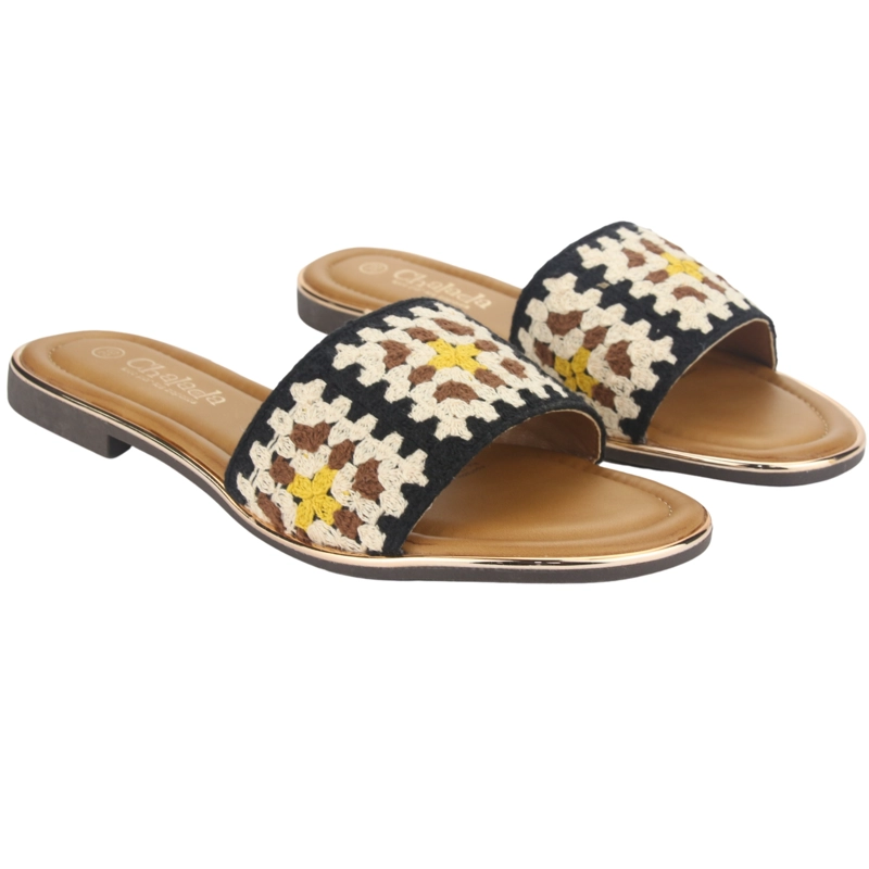 SANDALIAS MUJER CHALADA TEXTIL LILA-15 NEGRO CASUAL - 4