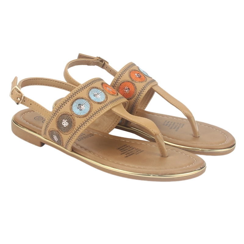 SANDALIA MUJER CHALADA CAMEL CALL-27 PLANA - 4