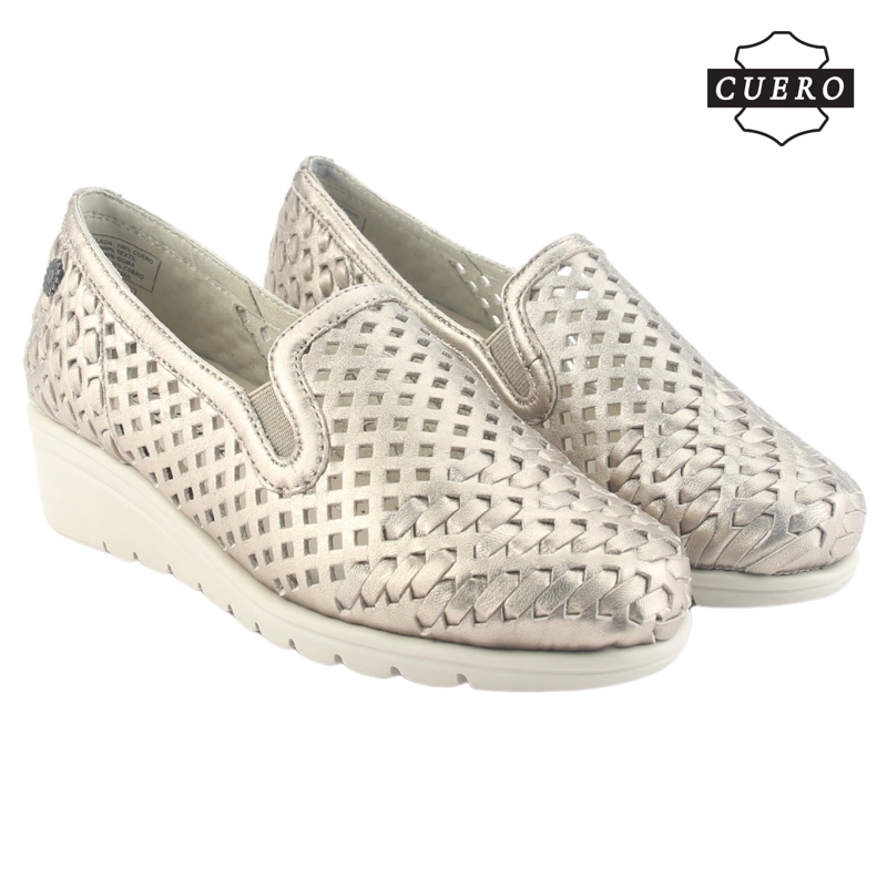 ZAPATO DE CUERO CHALADA MUJER CROSE-1 DORADO CASUAL - 6