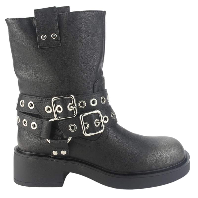 BOTIN CHALADA MUJER BIKER-5 NEGRO CASUAL - 1