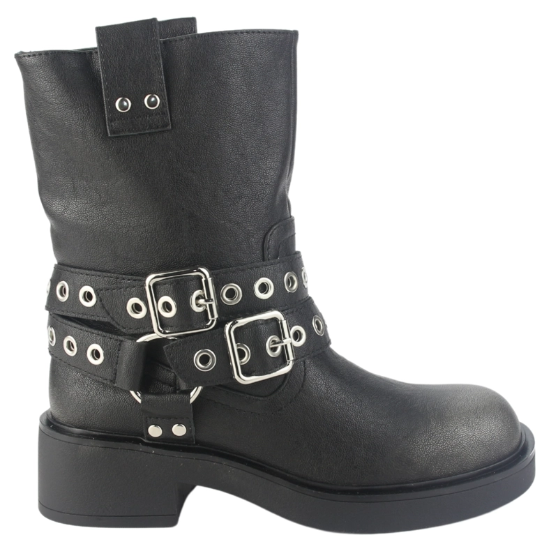 BOTIN CHALADA MUJER BIKER-5 NEGRO CASUAL - 1