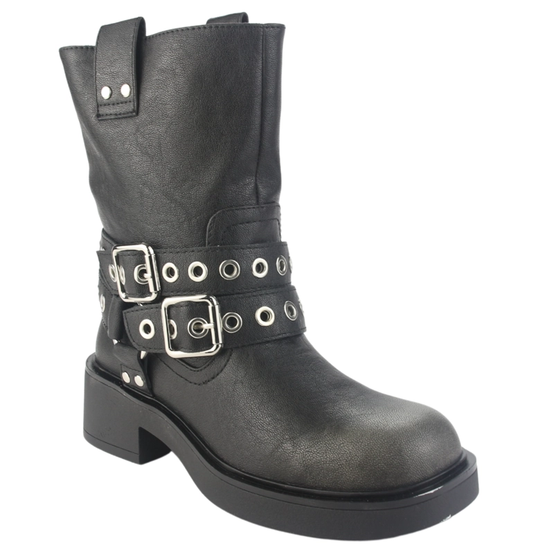 BOTIN CHALADA MUJER BIKER-5 NEGRO CASUAL - 3