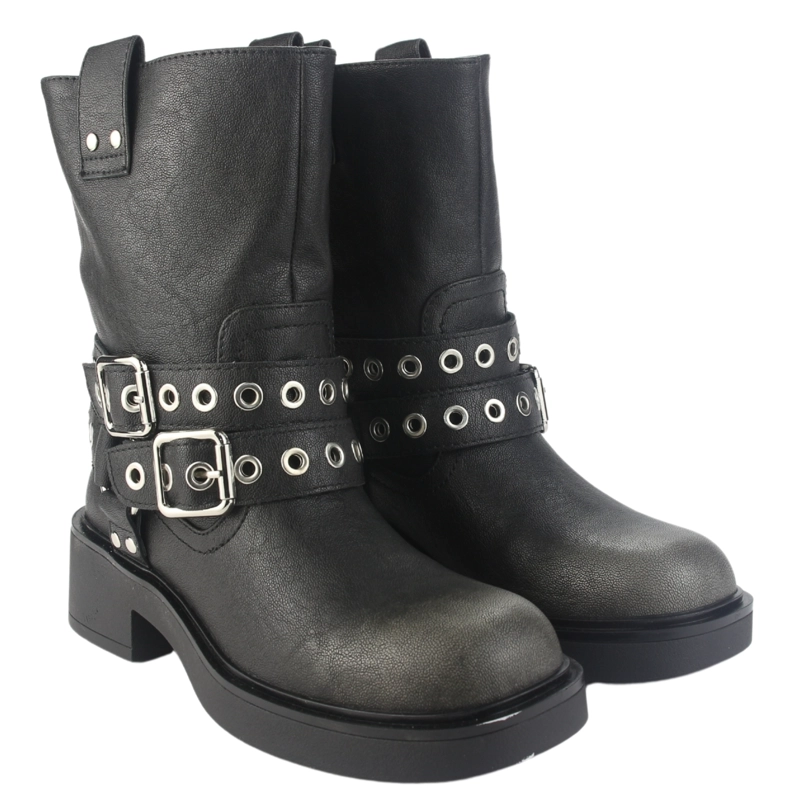 BOTIN CHALADA MUJER BIKER-5 NEGRO CASUAL - 5