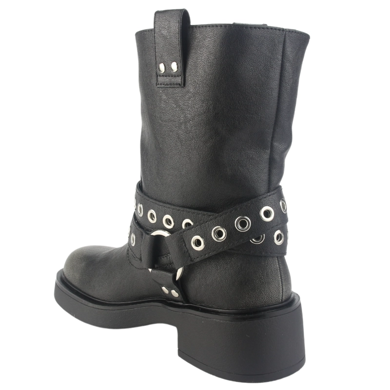 BOTIN CHALADA MUJER BIKER-5 NEGRO CASUAL - 8