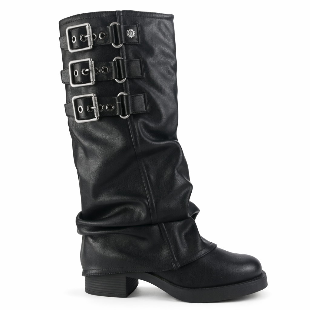 BOTA CHALADA MUJER BIKER-7 NEGRO CASUAL - 1