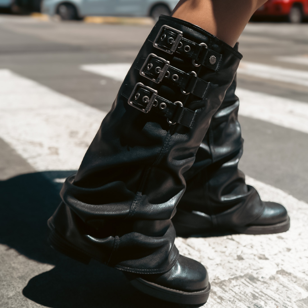 BOTA CHALADA MUJER BIKER-7 NEGRO CASUAL - 2