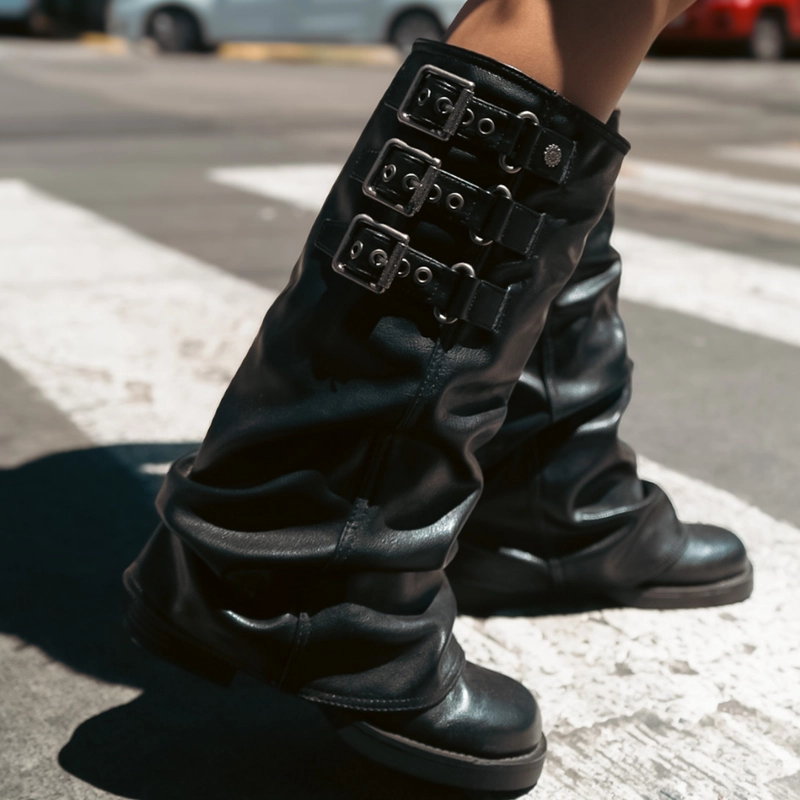 BOTA CHALADA MUJER BIKER-7 NEGRO CASUAL - 2