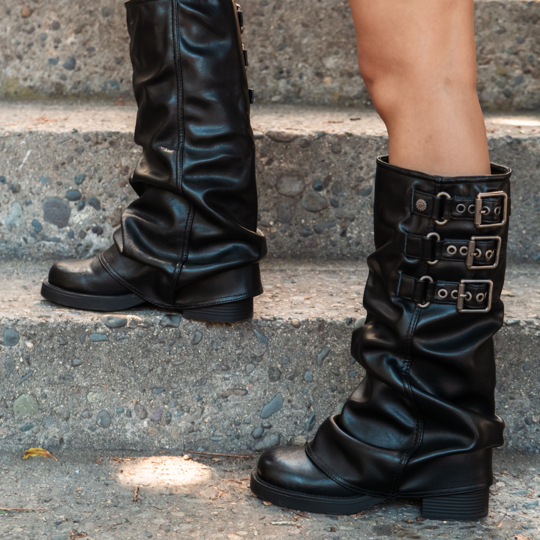 BOTA CHALADA MUJER BIKER-7 NEGRO CASUAL - 5